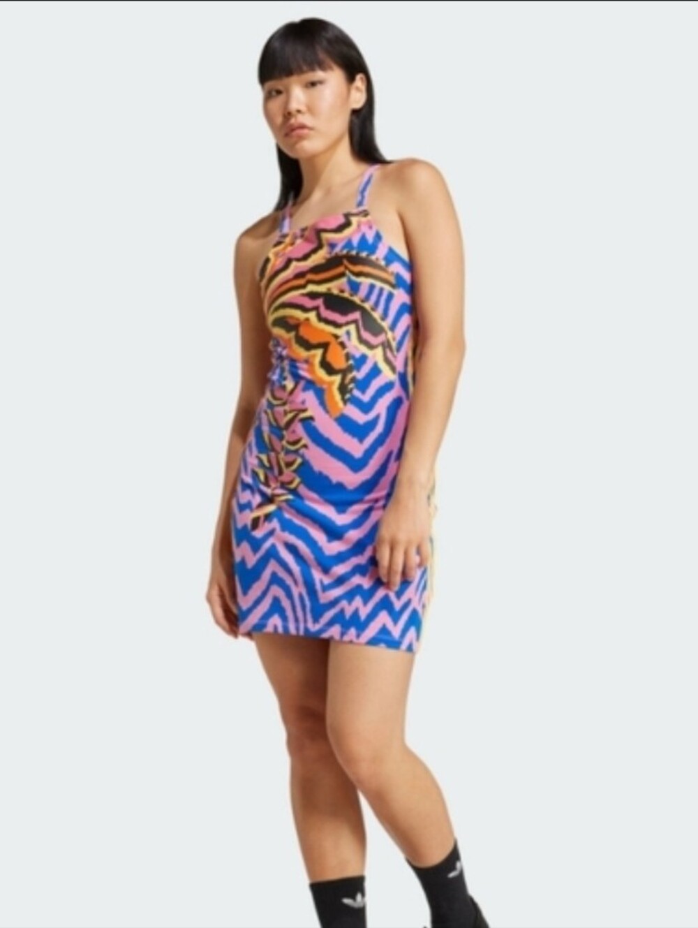 Farm Rio X Adidas Sz M Vibrant Multicolor Zebra-Print Slip Dress